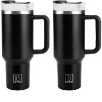 Brisby 1.2L RVS Thermosbeker met Handvat – Grote Tumbler met Flip Straw – Drinkfles voor Koffie, Thee of Water – Thermosfles Auto & Outdoor – Zwart