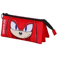KARACTERMANIA - SEGA - Sonic The Hedgehog Knuckles Sight - Triple Pennenzak - Potloden Etui met Rits - Pennenetui - Tekenetui - Rood