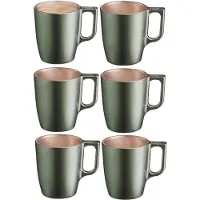 Luminarc Koffiemokken Monaco - 6x stuks - Hard Glas - groen - 250 ml - 9 cm - Flashy metallic finish