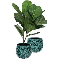 Mega Collections Plantenpot/bloempot Pebblo - 2x - keramiek/geglazuurd - blauw - druppels - D17 x H15 cm
