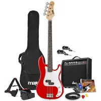 Max GigKit draadloze basgitaar set - Met zender en ontvanger - Inclusief alle accessoires - 4/4 - Rood