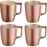Luminarc Koffiemokken Monaco - 4x stuks - Hard Glas - caramel bruin - 250 ml - 9 cm - Flashy metallic finish