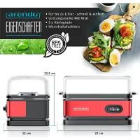 Arendo ontbijtset, 3-delig, bestaande uit: waterkoker ELEGANT 1,5 liter met temperatuurregeling, broodrooster FRUKOST met 4 sleuven, en eierkoker SIXCOOK voor 6 eieren. Keukengadgets in rood