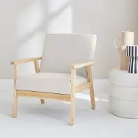 Sweeek Fauteuil van hout met stoffen zitting Crème