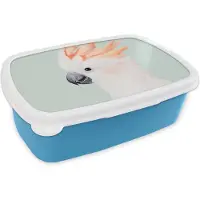 MuchoWow Broodtrommel Blauw - Lunchbox - Brooddoos - Kaketoe - Dieren - Natuur - Wit - 18x12x6 cm - Kinderen - Jongen