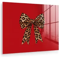 MuchoWow Glasschilderij 160x120 cm - Schilderij acrylglas - Strik - Sierlijk - Panter - Rood - Foto op glas - Muurdecoratie woonkamer - Wanddecoratie slaapkamer - Schilderijen