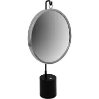 Padiro spiegel voor op tafel, 41 x 75 x 14 cm - zwart en zilverkleurig - staal en spiegelglas - ronde spiegel op voet