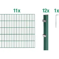 Alberts 652982 dubbelstaafmat hekwerk als 24-delige complete hekwerkset, groen, hoogte 180 cm, lengte 22 m