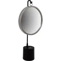 Padiro spiegel voor op tafel, 30 x 65 x 13 cm - zwart en zilverkleurig - staal en spiegelglas - ronde spiegel op voet