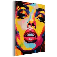 MuchoWow Aluminium schilderij 120x160 cm - Wanddecoratie metaal - Vrouw - Gezicht - Kleurrijk - Metalen muurdecoratie woonkamer - Decoratie industrieel - Foto op dibond - Industriële accessoires slaapkamer