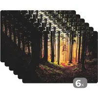 KitchenYeah Placemat - Placemats kunststof - Bomen - Natuur - Bos - 45x30 cm - 6 stuks - Hittebestendig - Anti-Slip - Onderlegger - Afneembaar