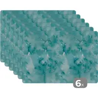 KitchenYeah Placemat - Placemats kunststof - Patroon - Turquoise - Waterverf - 45x30 cm - 6 stuks - Hittebestendig - Anti-Slip - Onderlegger - Afneembaar
