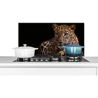 KitchenYeah Spatscherm keuken 80x40 cm - Kookplaat achterwand Wilde dieren - Panter - Portret - Zwart - Dieren - Muurbeschermer - Spatwand fornuis - Hoogwaardig aluminium
