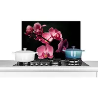 KitchenYeah Spatscherm keuken - Roze - Bloemen - Orchidee - Zwart - Spatwand - Achterwand keuken - 60x40 cm