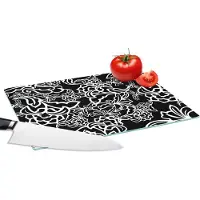 KitchenYeah Glazen Snijplank - 28x20 - Patronen - Bloem - Zwart Wit - Snijplanken Glas