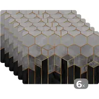 KitchenYeah Placemat - Luxe - Design - Hexagon - Patroon - Vormen - Goud - Placemats - Placemat - 45x30 cm - 6 stuks