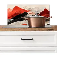 KitchenYeah Spatscherm keuken 60x30 cm - Kookplaat achterwand Kunst - Bergen - Rood - Wit - Zwart - Muurbeschermer - Spatwand fornuis - Hoogwaardig aluminium