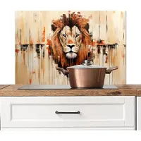 KitchenYeah Spatscherm keuken 80x55 cm - Kookplaat achterwand Leeuwenkop - Lijnen - Crème - Muurbeschermer - Spatwand fornuis - Hoogwaardig aluminium