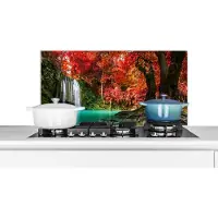 KitchenYeah Spatscherm keuken 80x40 cm - Kookplaat achterwand Waterval - boom - Rood - Herfst - Water - Muurbeschermer - Spatwand fornuis - Hoogwaardig aluminium