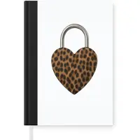MuchoWow Notitieboek - Schrijfboek - Slot - Hartvormig - Bruin - Panterprint - Notitieboekje klein - A5 formaat - Schrijfblok