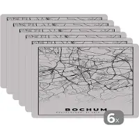 KitchenYeah Placemat - Placemats kunststof - Kaart - Stadskaart - Bochum - Plattegrond - 45x30 cm - 6 stuks - Hittebestendig - Anti-Slip - Onderlegger - Afneembaar