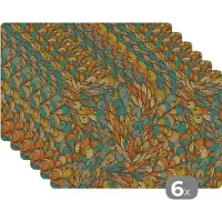 KitchenYeah Placemat - Placemats kunststof - Design - Bladeren - Abstract - 45x30 cm - 6 stuks - Hittebestendig - Anti-Slip - Onderlegger - Afneembaar