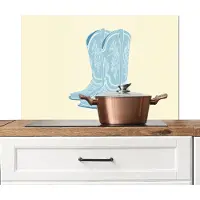 KitchenYeah Spatscherm keuken 80x55 cm - Kookplaat achterwand Illustratie - Cowboylaarzen - Patroon - Muurbeschermer - Spatwand fornuis - Hoogwaardig aluminium