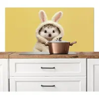 KitchenYeah Spatscherm keuken 120x60 cm - Kookplaat achterwand Egel - Paashaas - Kostuum - Muurbeschermer - Spatwand fornuis - Hoogwaardig aluminium