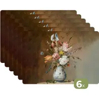 KitchenYeah - Placemats - Kunst - Schilderij - Bloemen - Vaas - Oude meesters - Onderlegger - Onderleggers placemats - Placemat - 45x30 cm - Kunststof placemat