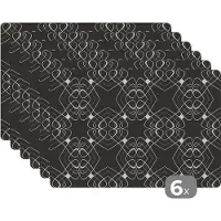 KitchenYeah Placemat - Placemats kunststof - Patroon - Lijn - Zwart Wit - 45x30 cm - 6 stuks - Hittebestendig - Anti-Slip - Onderlegger - Afneembaar