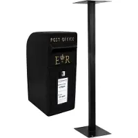 MonsterShop Engelse brievenbus + Paal - Zwart - 24x37x57 cm - afsluitbaar 2 x sleutel – 5 kg gewichtscapiciteit - waterbestendig - brievenbus standaard