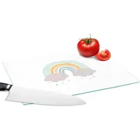 KitchenYeah Glazen Snijplank - 28x20 - Regenboog - Wolken - Regen - Kinderen - Pastel - Snijplanken Glas