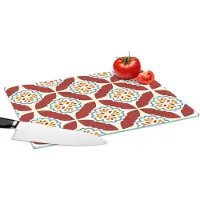 KitchenYeah Glazen Snijplank - 39x28 - Bloemen - Tegel - Patroon - Snijplanken Glas