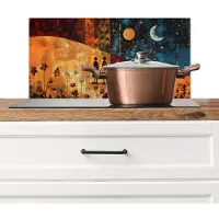 KitchenYeah Spatscherm keuken 70x30 cm - Kookplaat achterwand Silhouetten - Abstract - Zon - Maan - Muurbeschermer - Spatwand fornuis - Hoogwaardig aluminium