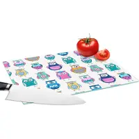 KitchenYeah Glazen Snijplank - 28x20 - Regenboog - Uil - Cartoon - Snijplanken Glas