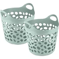 PlasticForte Flexibele wasmand/opbergmand - 2x - rond - groen - 62 liter - D40 x H39 cm
