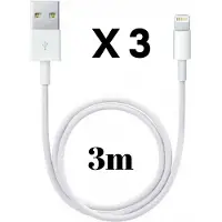 Phonillico 3x Lightning naar USB A Kabel Wit - 3 meter - Oplaadkabel voor iPhone 12 / 12 MINI / 12 PRO / 12 PRO MAX / 11 / 11 PRO / 11 PRO MAX / SE 2022 / SE 2020