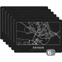 KitchenYeah Placemat - Placemats kunststof - Stadskaart - Arnhem - Plattegrond - Kaart - 45x30 cm - 6 stuks - Hittebestendig - Anti-Slip - Onderlegger - Afneembaar