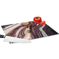 KitchenYeah Glazen Snijplank - 39x28 - Marmer - Roze - Goud - Glitter - Marmerlook - Snijplanken Glas