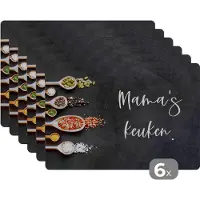 KitchenYeah Placemat - Placemats kunststof - Moeder - Keuken - Spreuken - Mama's keuken - Quotes - 45x30 cm - 6 stuks - Hittebestendig - Anti-Slip - Onderlegger - Afneembaar