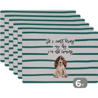 KitchenYeah Placemat - Placemats kunststof - If I can't bring my dog I'm not coming - Quotes - Spreuken - Honden - 45x30 cm - 6 stuks - Hittebestendig - Anti-Slip - Onderlegger - Afneembaar