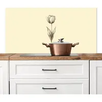 KitchenYeah Spatscherm keuken 120x60 cm - Kookplaat achterwand Illustratie - Tulp - Zwart - Muurbeschermer - Spatwand fornuis - Hoogwaardig aluminium