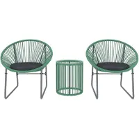 Merax Polyrattan Balkonset voor 2 Personen – 3 Delige Tuinset met Stalen Frame Glastafel en Kussens – Groen