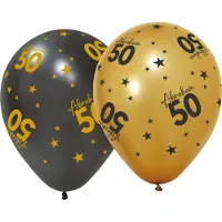 We Fiesta 18 ballonnen 12" 3 met goud / 3 zwart - Abraham Golden Celebrations - Versiering Slinger Feestdecoratie Decoratie Verjaardag Jubileum Ballon Feest