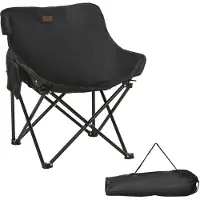Merax Opvouwbare Campingstoel met Draagtas – Klapstoel met Zijvak – Lichtgewicht Tuin Strand Outdoor – Zwart