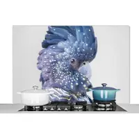 KitchenYeah Spatscherm keuken 120x80 cm - Kookplaat achterwand Kaketoe - Blauw - Dieren - Natuur - Muurbeschermer - Spatwand fornuis - Hoogwaardig aluminium