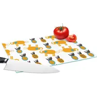 KitchenYeah Glazen Snijplank - 28x20 - Olifant - Ananas - Geel - Patroon - Snijplanken Glas