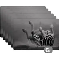 KitchenYeah Placemat - Placemats kunststof - Zebra - Dieren - Zwart - Wit - 45x30 cm - 6 stuks - Hittebestendig - Anti-Slip - Onderlegger - Afneembaar