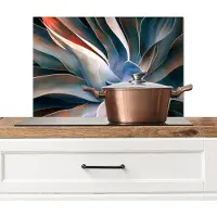KitchenYeah Spatscherm keuken 60x40 cm - Kookplaat achterwand Bladeren - Natuur - Stilleven - Blauw - Muurbeschermer - Spatwand fornuis - Hoogwaardig aluminium