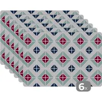 KitchenYeah Placemat - Placemats kunststof - Patronen - Tegel - Abstract - 45x30 cm - 6 stuks - Hittebestendig - Anti-Slip - Onderlegger - Afneembaar